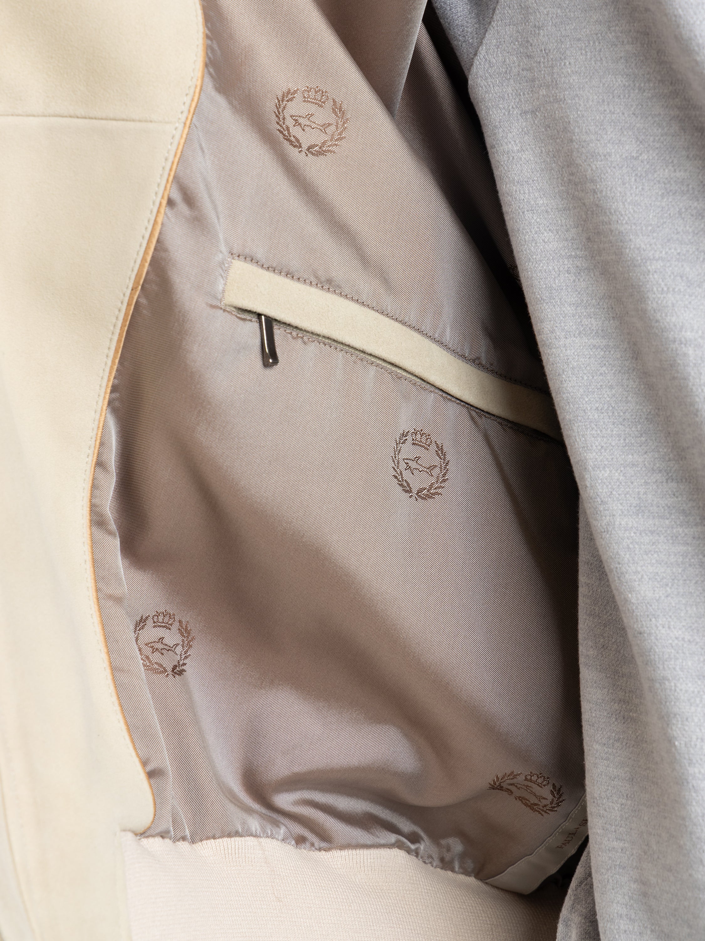 Light Beige Aqualeather Suede Bomber Jacket - Image 10