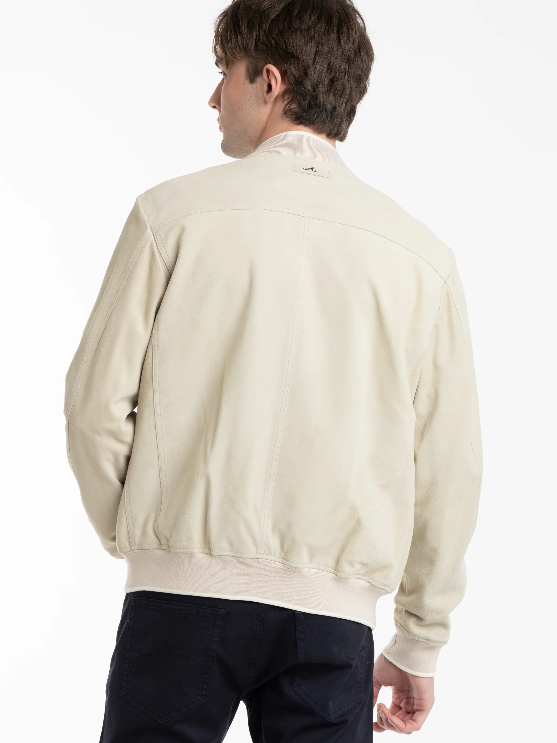 Light Beige Aqualeather Suede Bomber Jacket - Image 4
