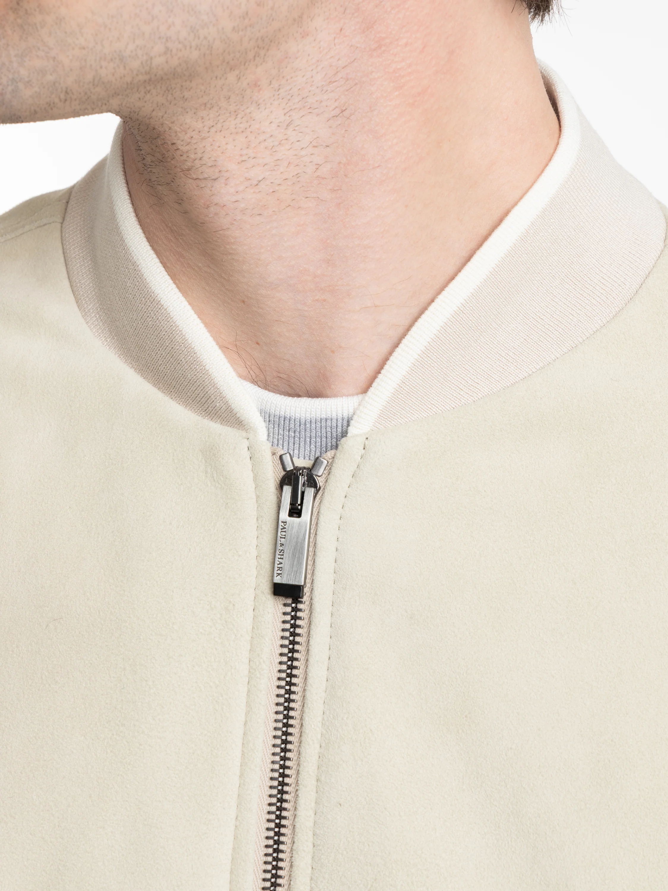 Light Beige Aqualeather Suede Bomber Jacket - Image 8