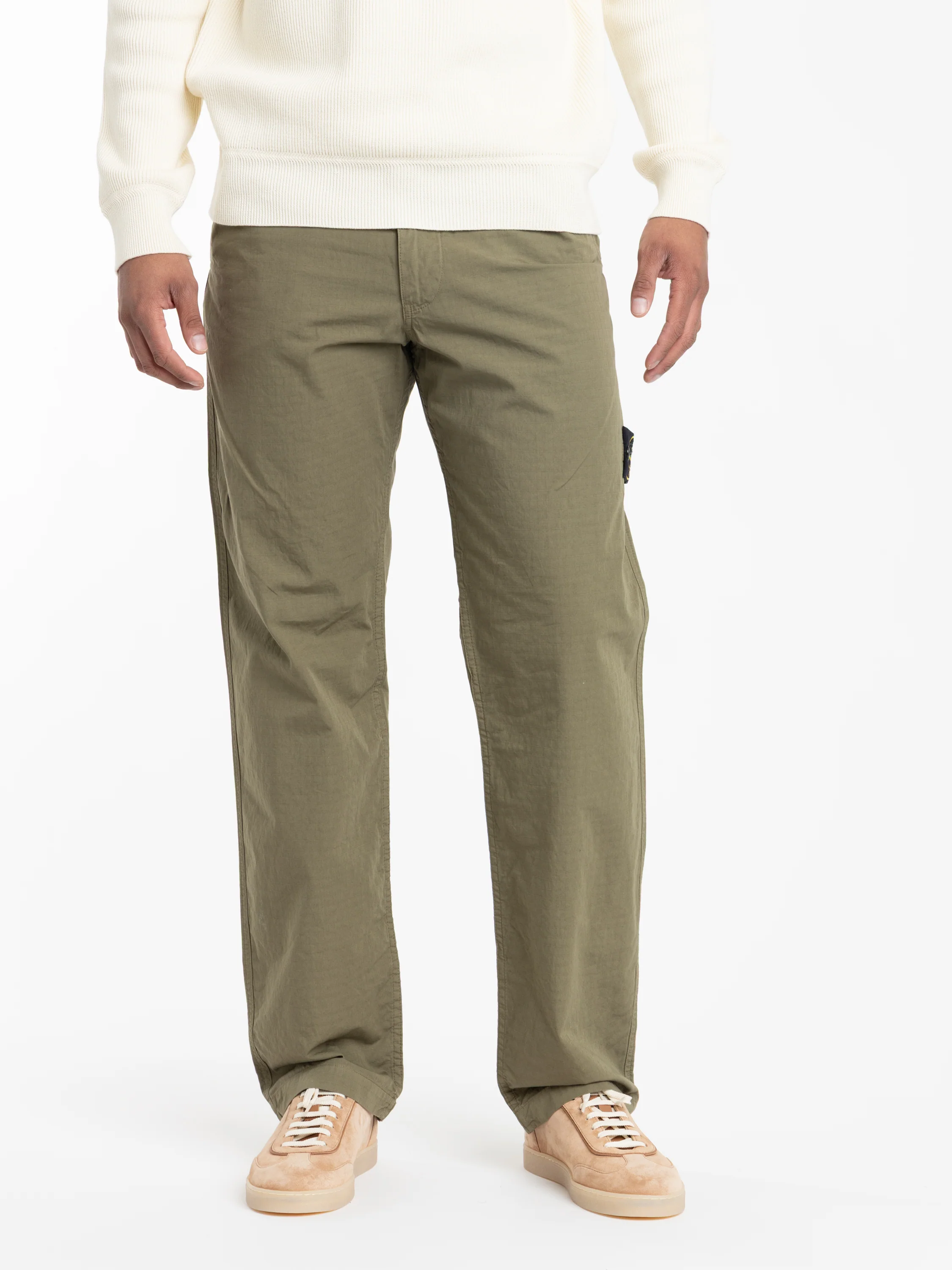Military Green Mercerised Organic Cotton Ripstop Relaxed-Fit Chino Pants