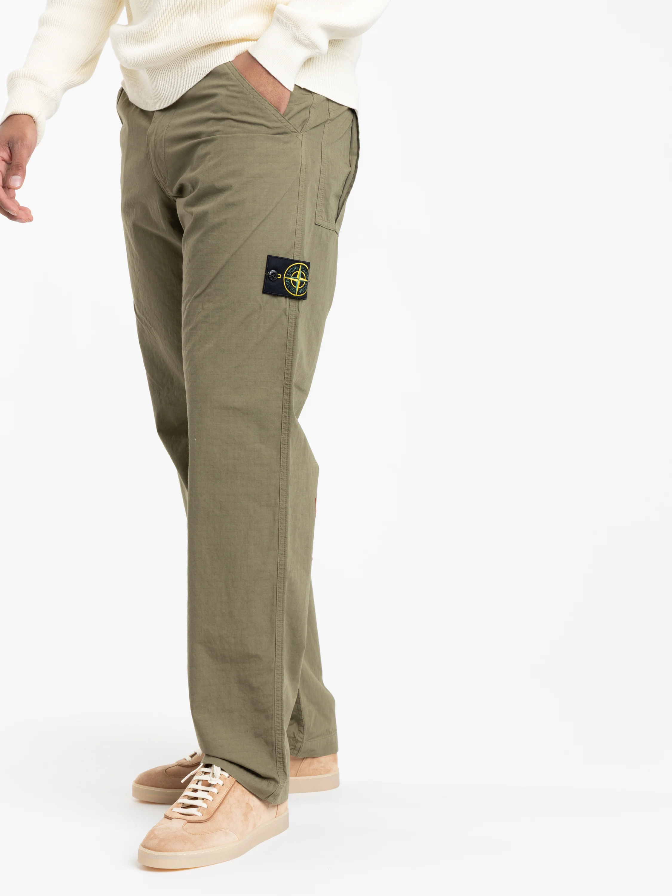 Military Green Mercerised Organic Cotton Ripstop Relaxed-Fit Chino Pants - Image 3