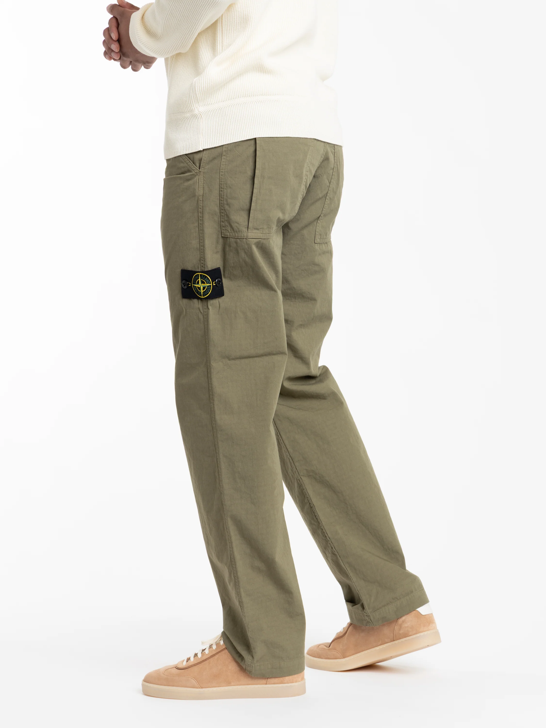 Military Green Mercerised Organic Cotton Ripstop Relaxed-Fit Chino Pants - Image 4