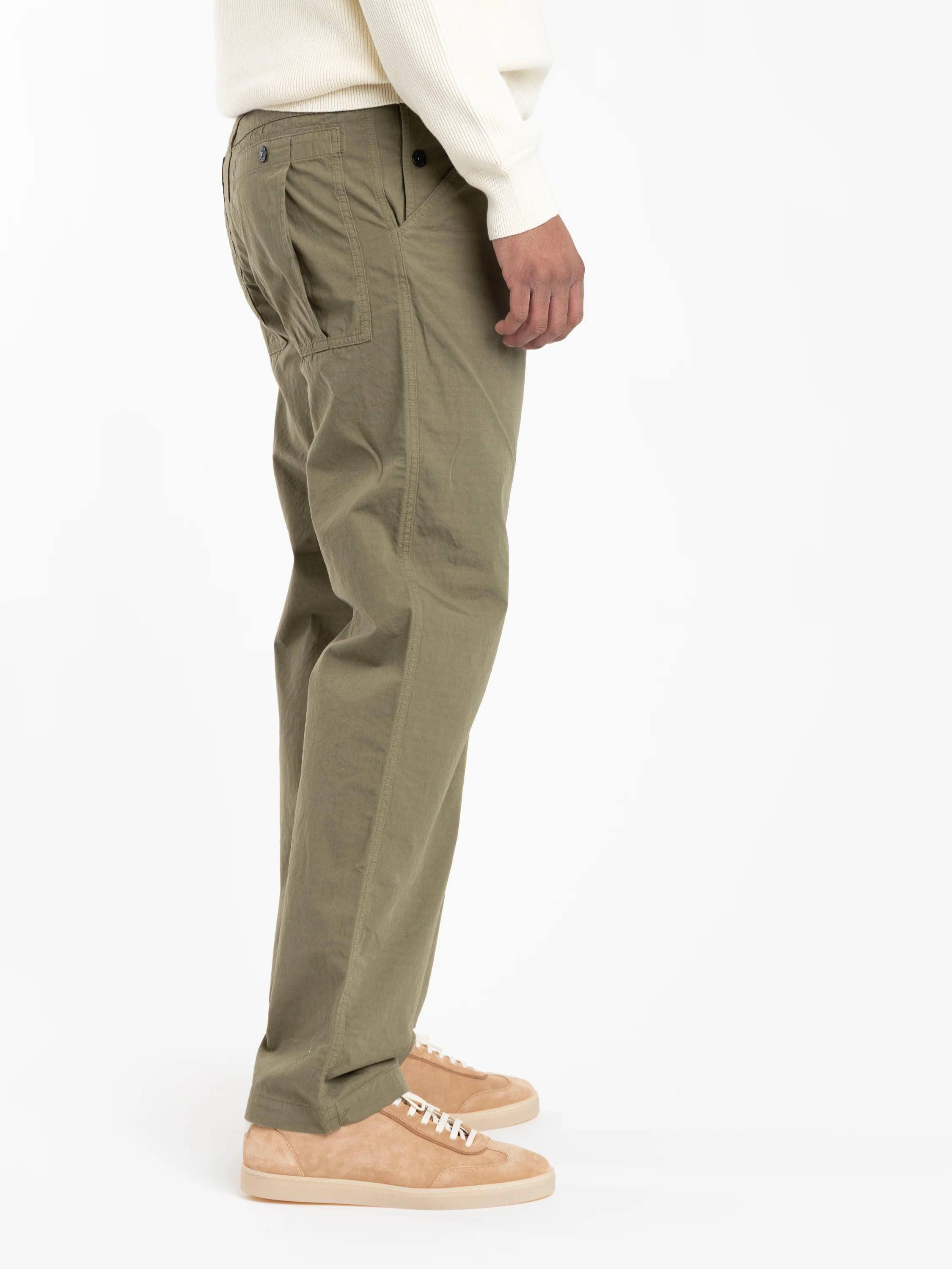 Military Green Mercerised Organic Cotton Ripstop Relaxed-Fit Chino Pants - Image 9