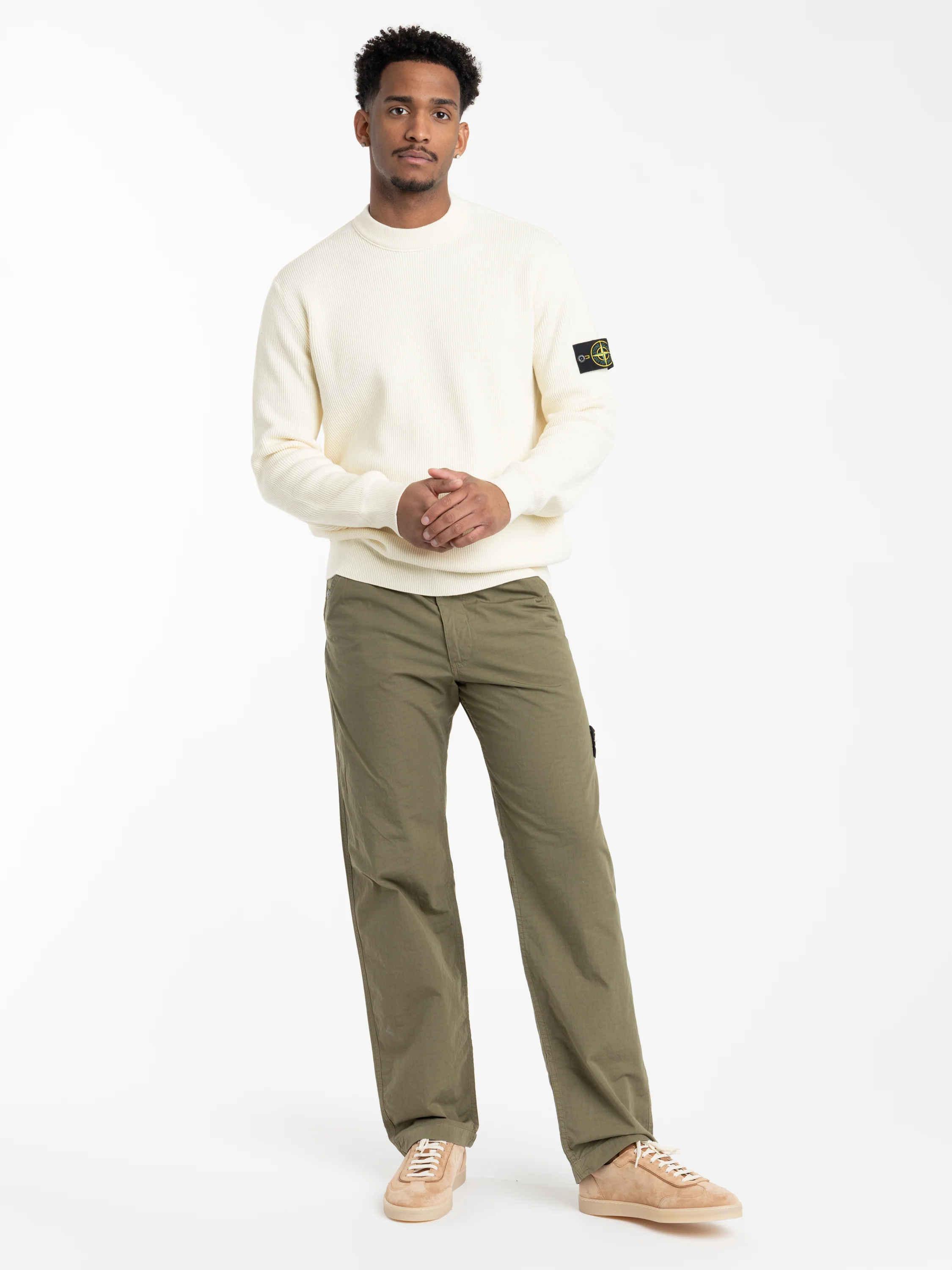 White Mesh Stitch Organic Cotton Fleece Crewneck Sweatshirt - Image 2