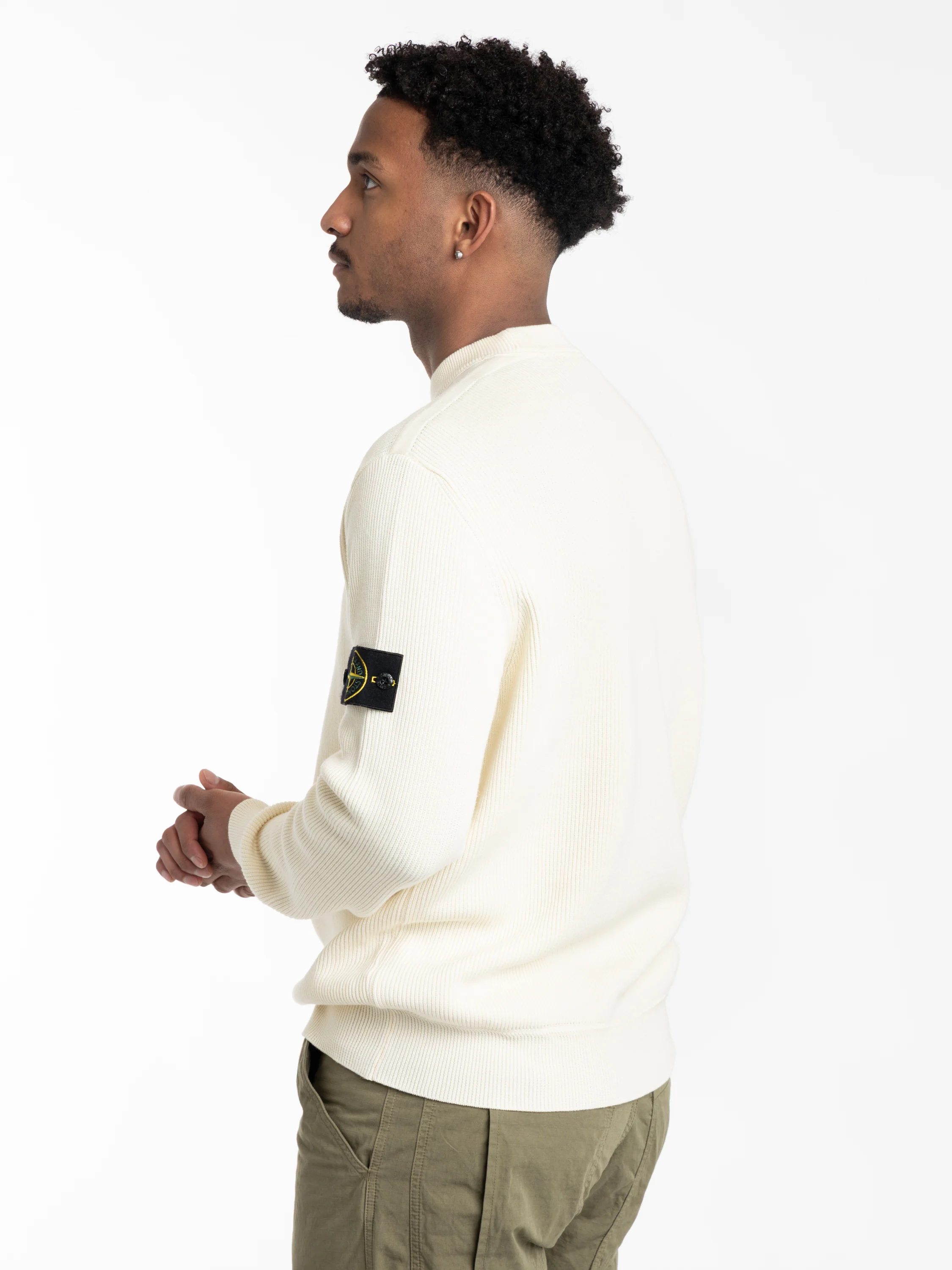 White Mesh Stitch Organic Cotton Fleece Crewneck Sweatshirt - Image 3