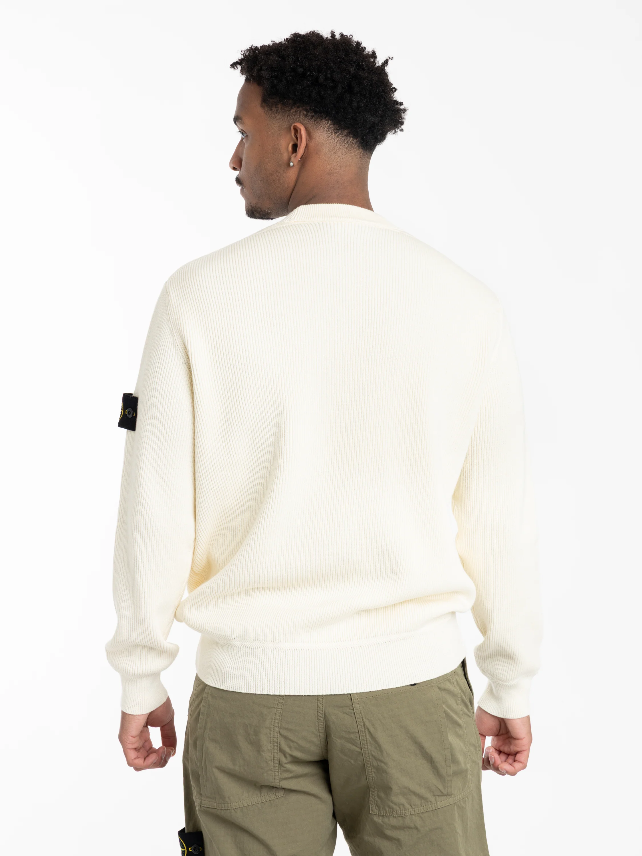 White Mesh Stitch Organic Cotton Fleece Crewneck Sweatshirt - Image 4