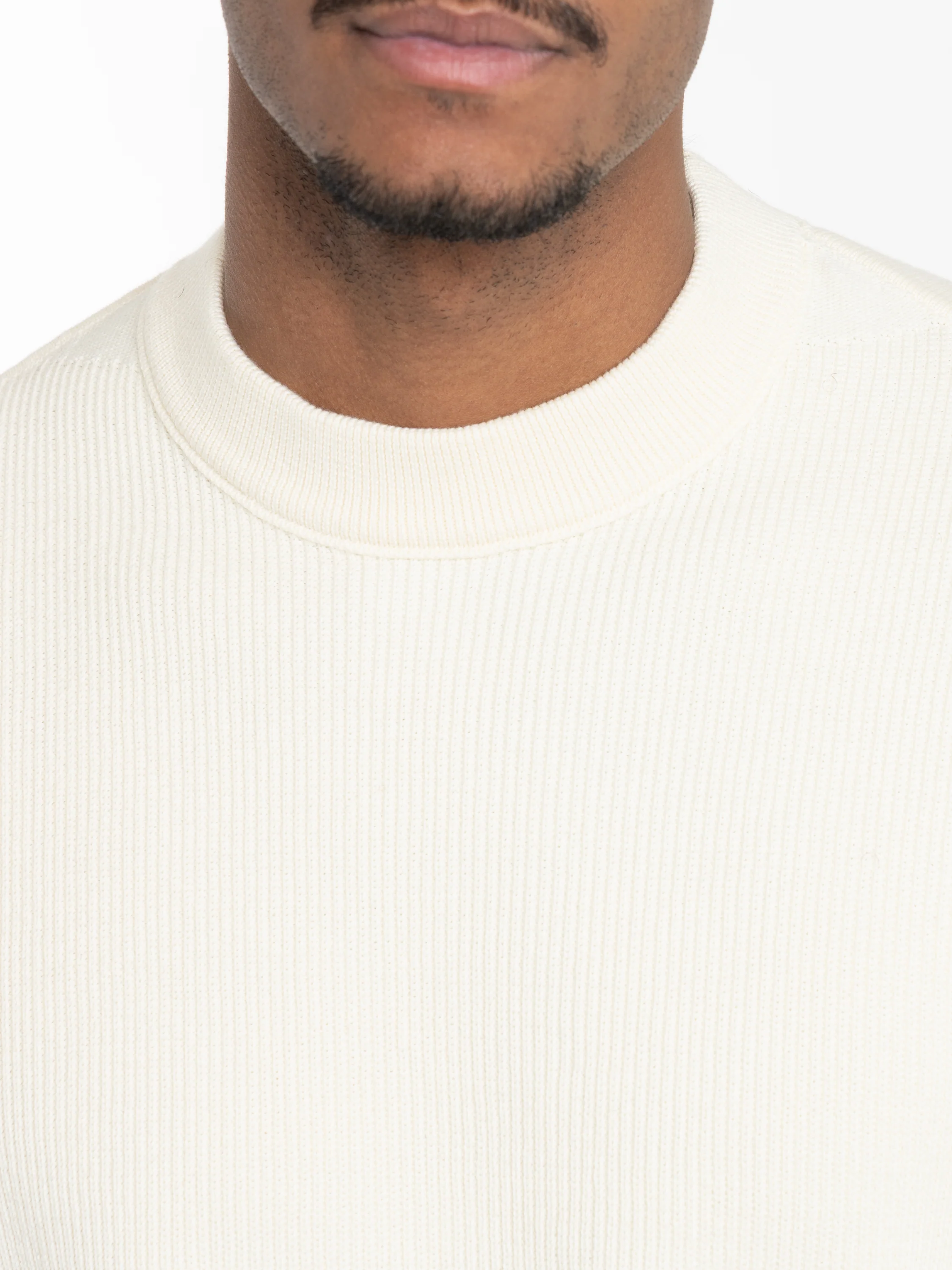 White Mesh Stitch Organic Cotton Fleece Crewneck Sweatshirt - Image 5
